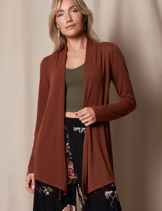 Women & Plus Classic Open Front Rayon Drape Lightweight Cardigan 