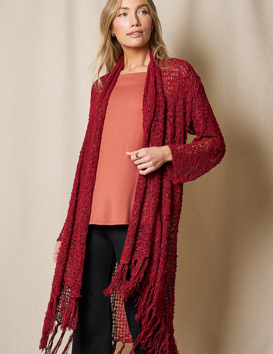 NWT $298 Sundance M-L-XL Open Duster IVKO deals Cotton Linen Cardigan Top Red Multi