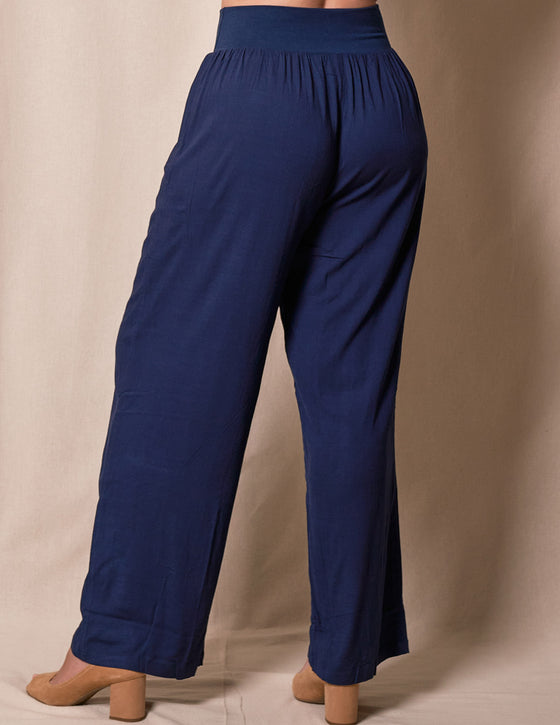 Apana Pants Small Women's Drawstring Stretch Blue Polyester Blend