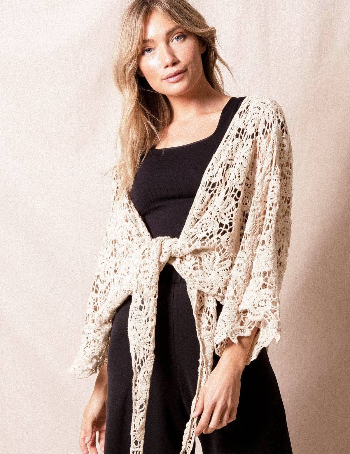 Cotton Lace Crochet Wrap - Oatmeal — Sivana