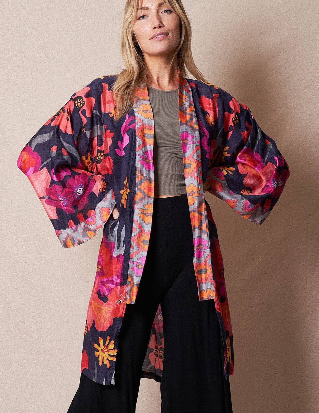 Fair Trade Kimono Wrap - Navy Floral — Sivana