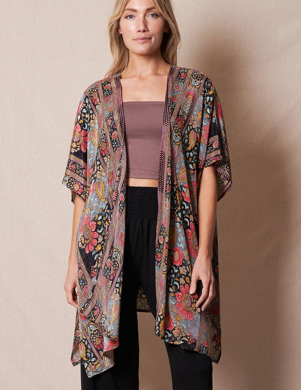 Zayna Kimono Wrap - Black Multi — Sivana