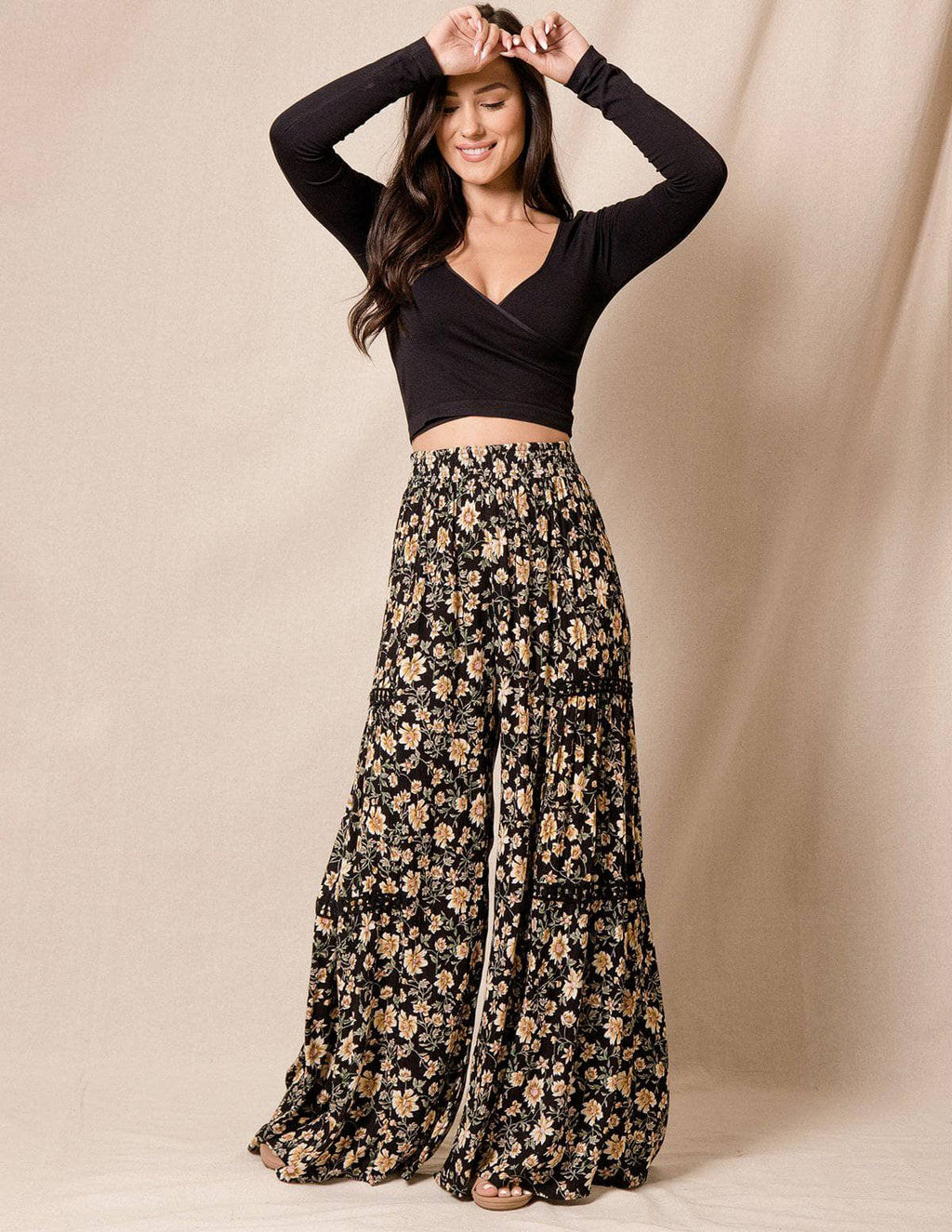 Aubrey Palazzo Pants - Black Large Only — Sivana