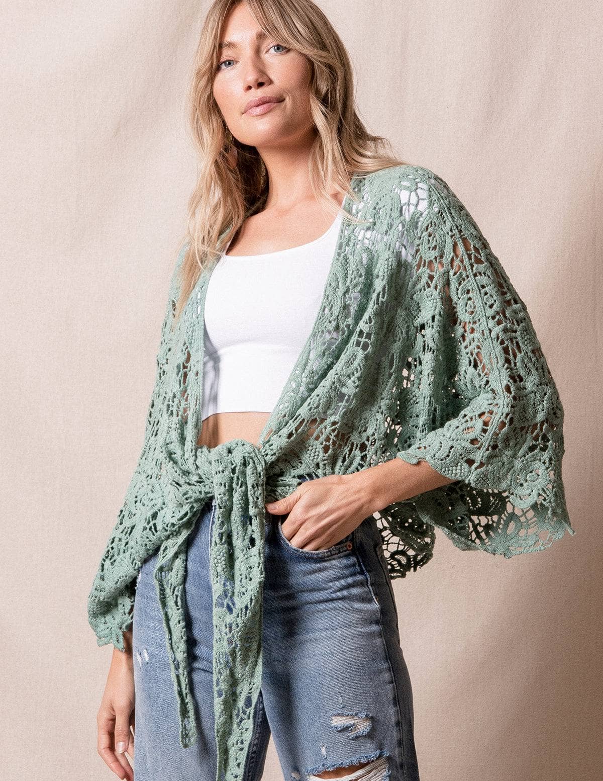 Cotton Lace Crochet Wrap - Mineral — Sivana