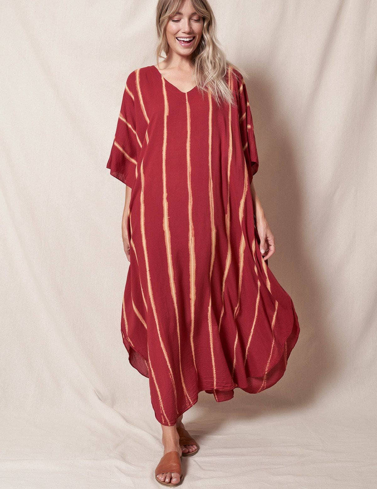 Serenity Cotton Caftan Dress - Ruby