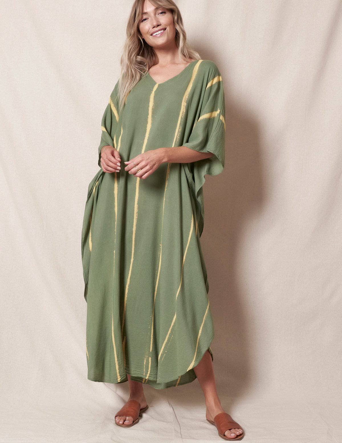 Serenity Cotton Caftan Dress Sage