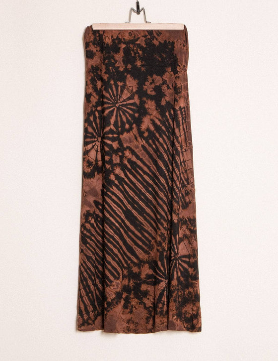 STRETCH MAXI SKIRT Tie Dye Black Tan small to Xl Rust authentic with Black Hippie Fall