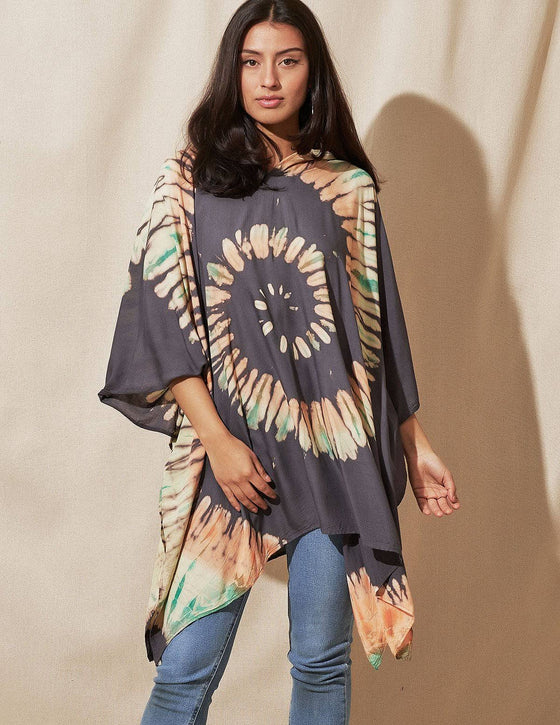 Tie-Dye Spiral Hooded Poncho — Sivana