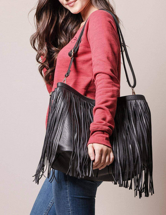 Kathy Van Zeeland KVZ Black Leather Studded Purse Handbag with Fringes |  eBay