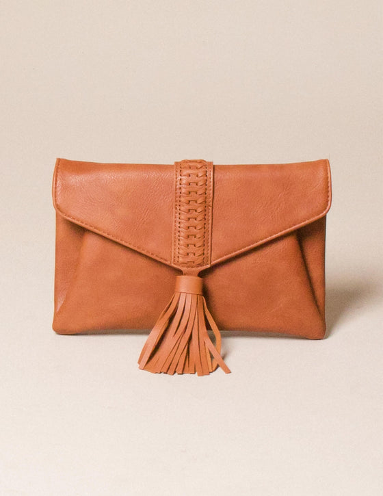 Vegan Leather Clutch/Crossbody Bag - Saddle Brown — Sivana