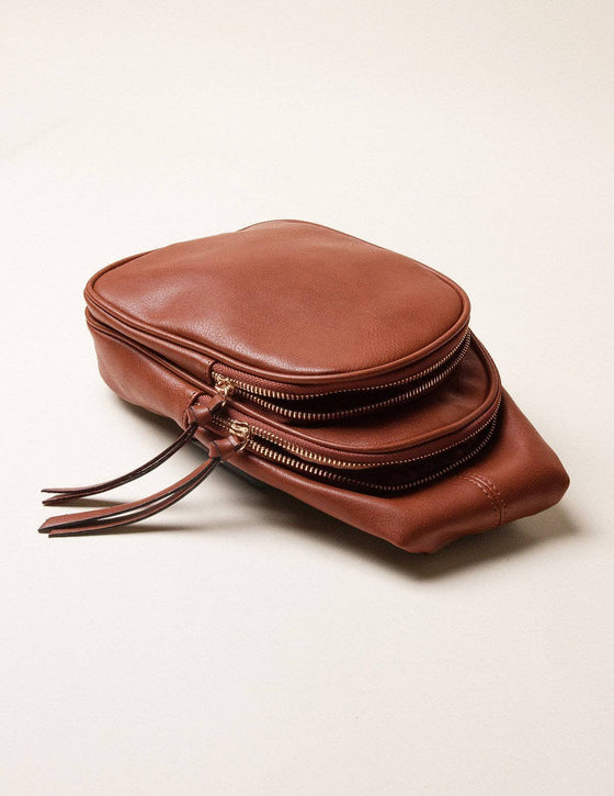Teardrop Sling Bag Cream Vegan Leather Designer Vinyl 